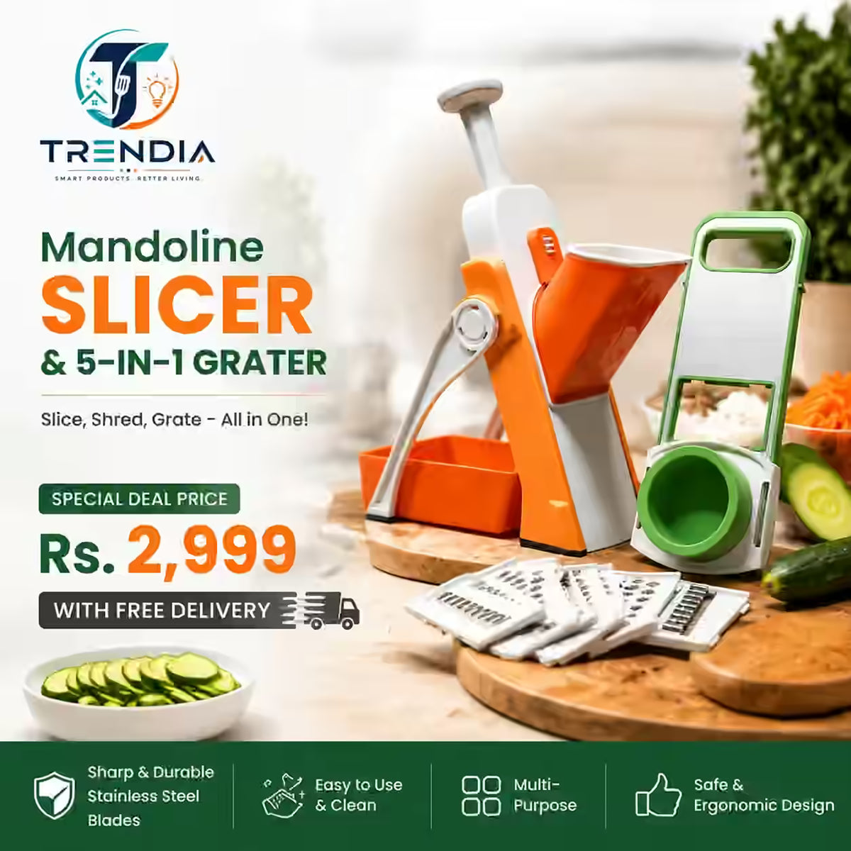 Mandoline Slicer & 5-in-1 Grater Combo