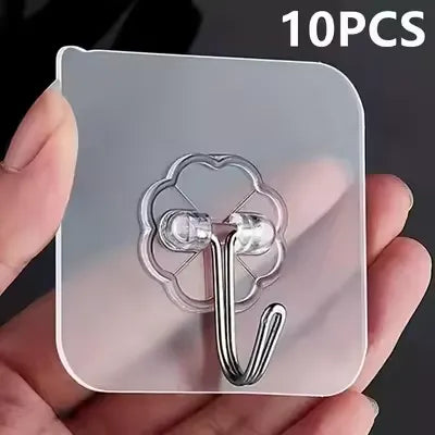 Transparent Heavy-Duty Self-Adhesive Single Wall Hooks (Pack of 10)
