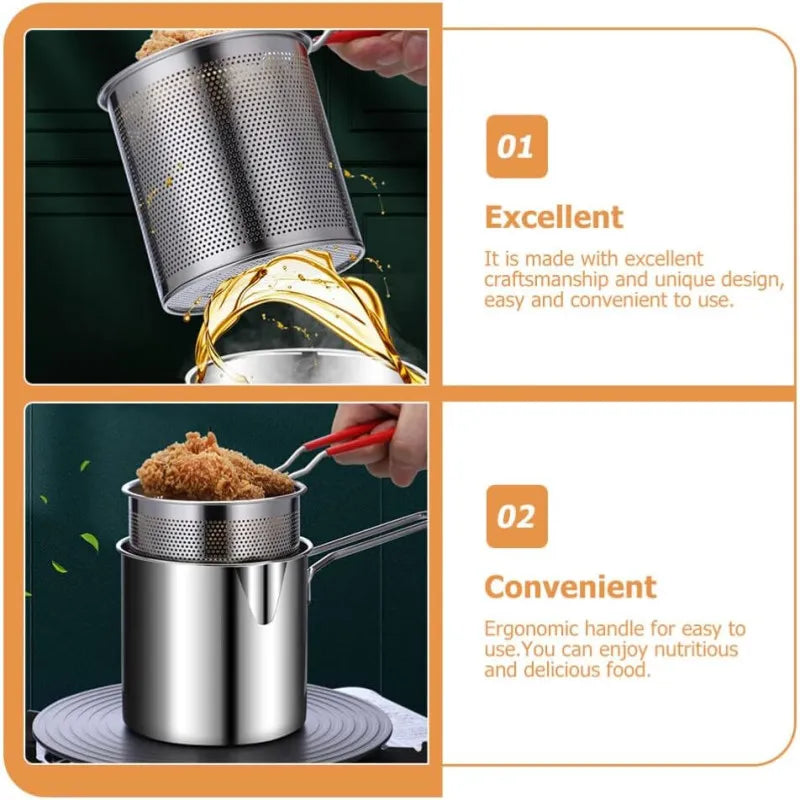 Stainless Steel Deep Frying Pot with Strainer Basket