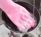 Multipurpose Magic Silicone Dishwashing & Cleaning Gloves with Built-in Scrubber