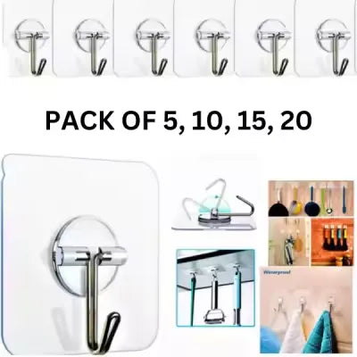 Transparent Heavy-Duty Self-Adhesive Single Wall Hooks (Pack of 10)