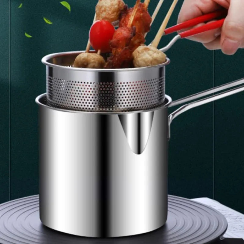 Stainless Steel Deep Frying Pot with Strainer Basket