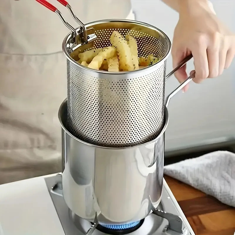 Stainless Steel Deep Frying Pot with Strainer Basket