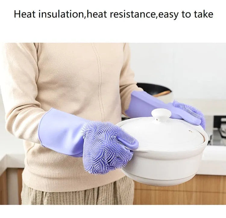 Multipurpose Magic Silicone Dishwashing & Cleaning Gloves with Built-in Scrubber