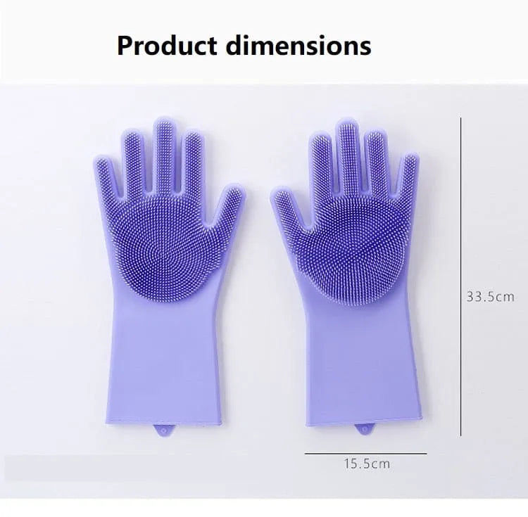Multipurpose Magic Silicone Dishwashing & Cleaning Gloves with Built-in Scrubber