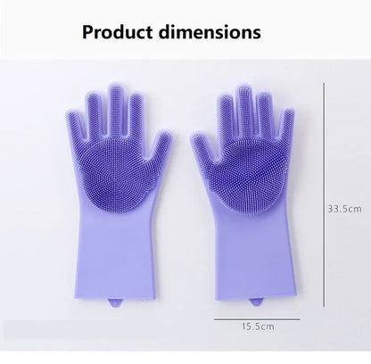 Multipurpose Magic Silicone Dishwashing & Cleaning Gloves with Built-in Scrubber