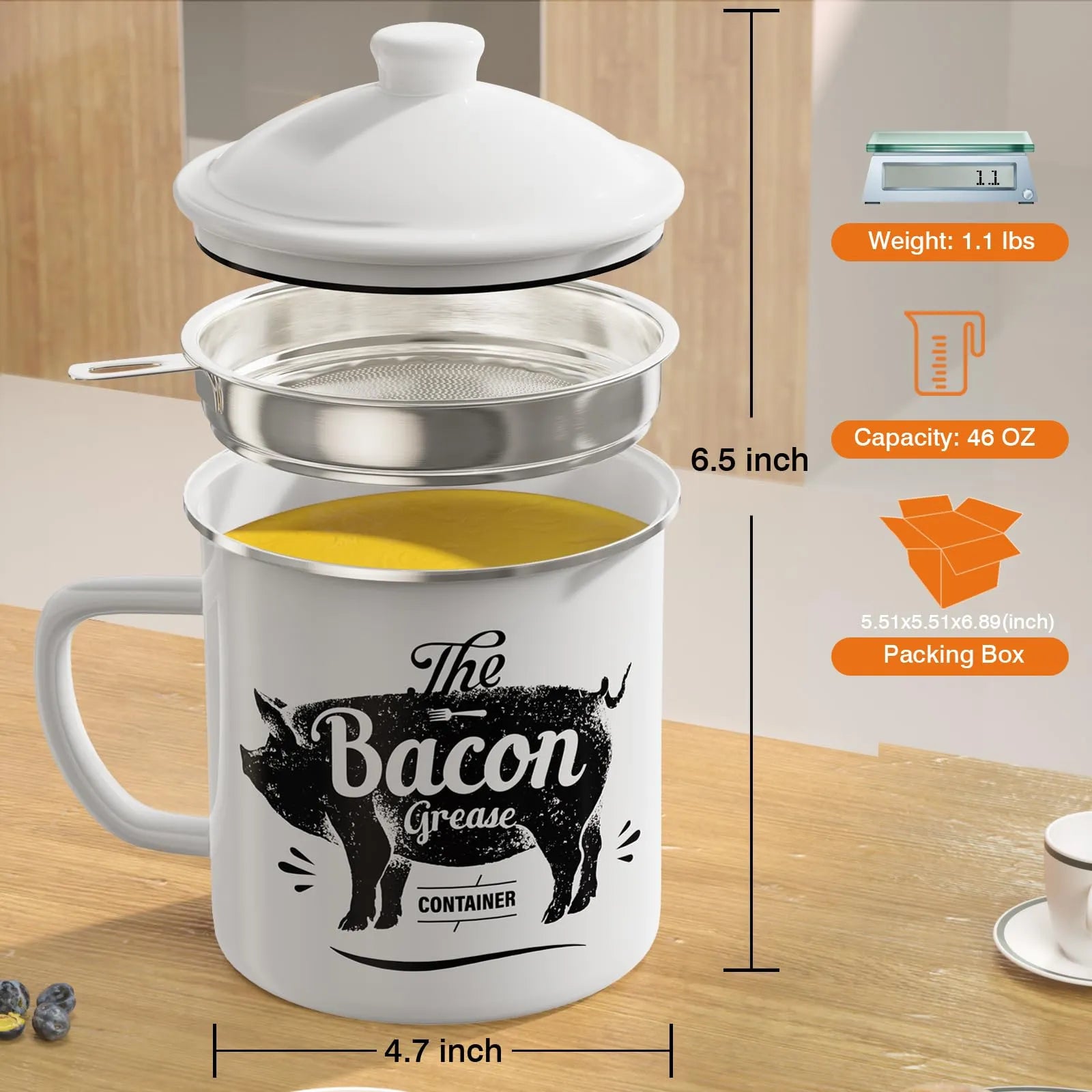 1.4L Stainless Steel Oil Filter Pot & Grease Storage Container
