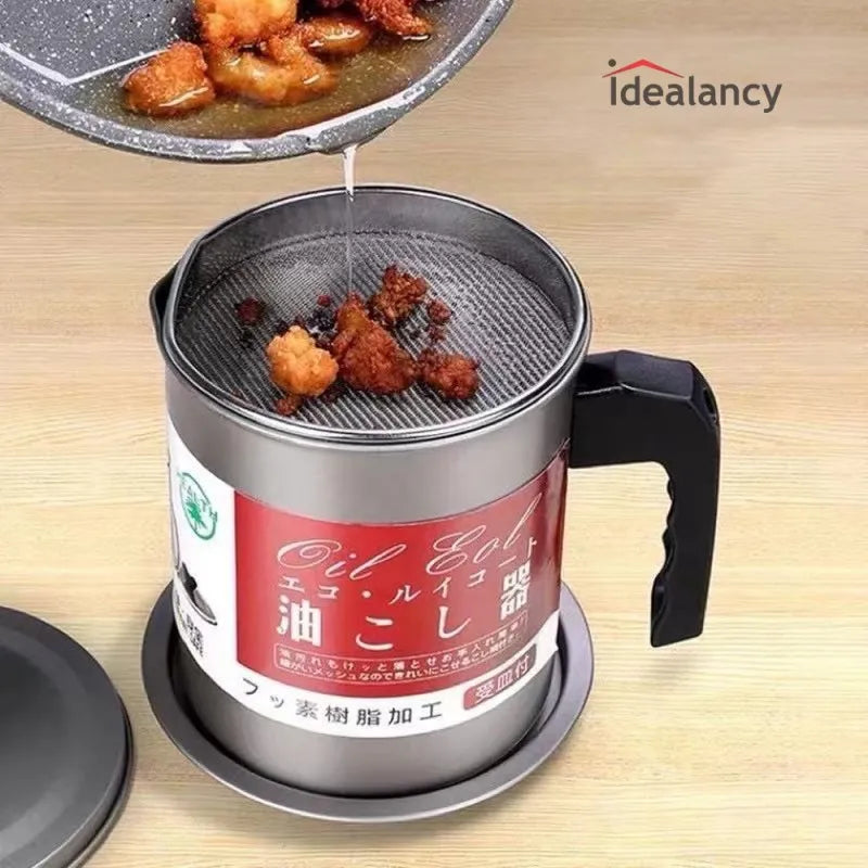Stainless Steel Cooking Oil Filter & Storage Pot (1.4L)