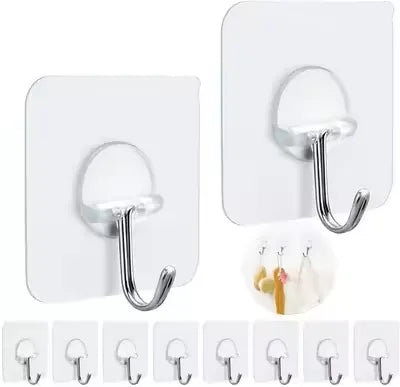 Transparent Heavy-Duty Self-Adhesive Single Wall Hooks (Pack of 10)