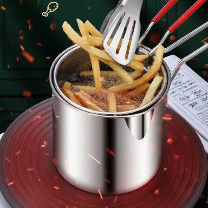 Stainless Steel Deep Frying Pot with Strainer Basket