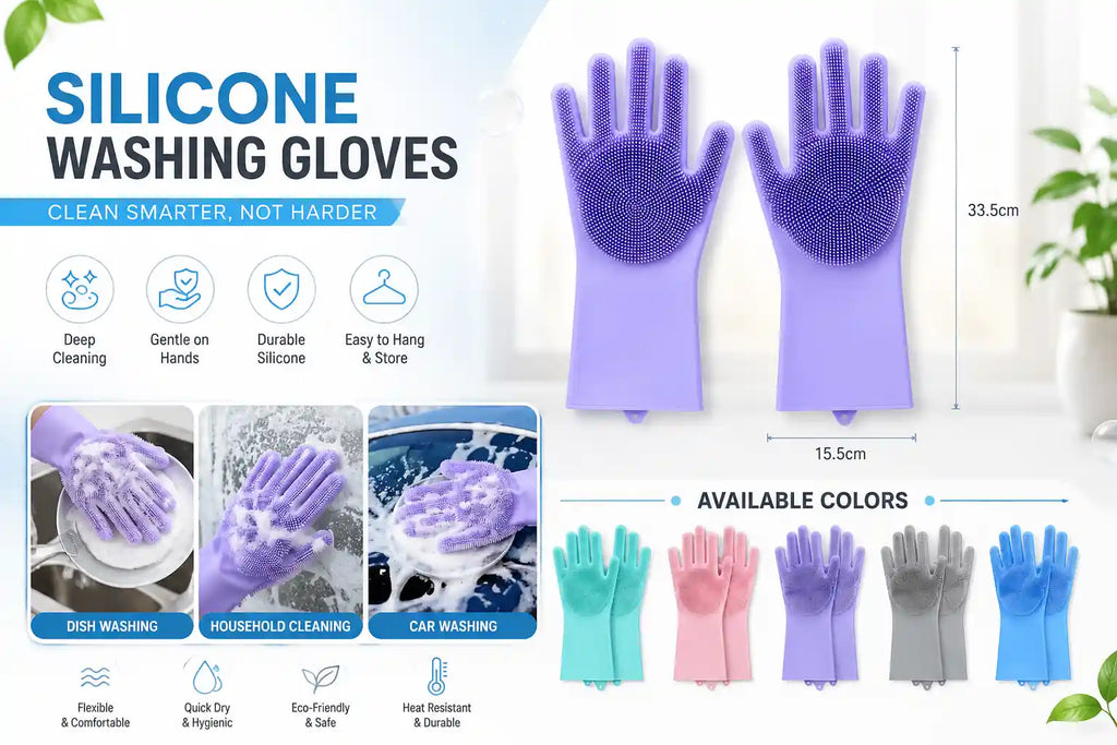 Multipurpose Magic Silicone Dishwashing & Cleaning Gloves with Built-in Scrubber