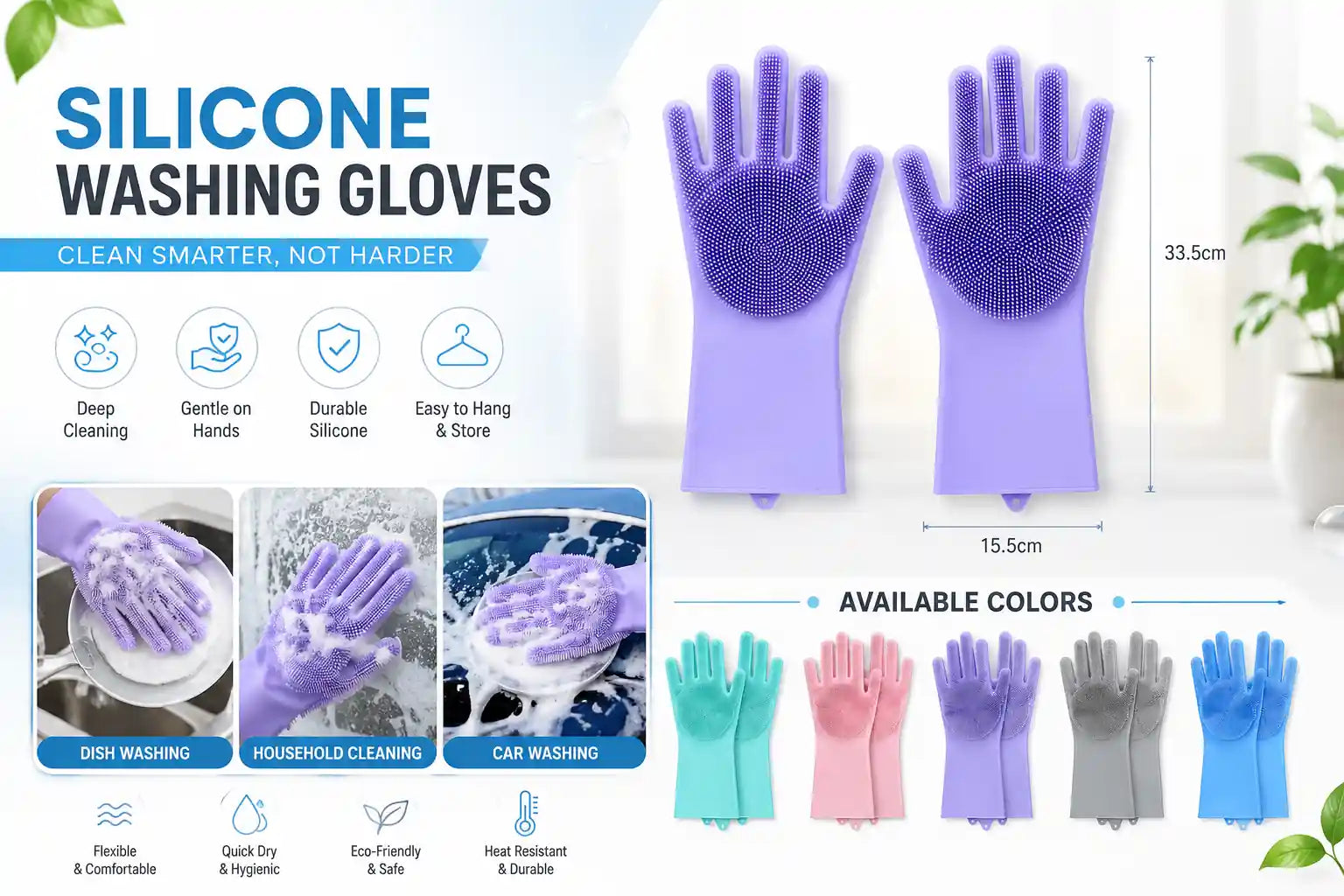 Multipurpose Magic Silicone Dishwashing & Cleaning Gloves with Built-in Scrubber