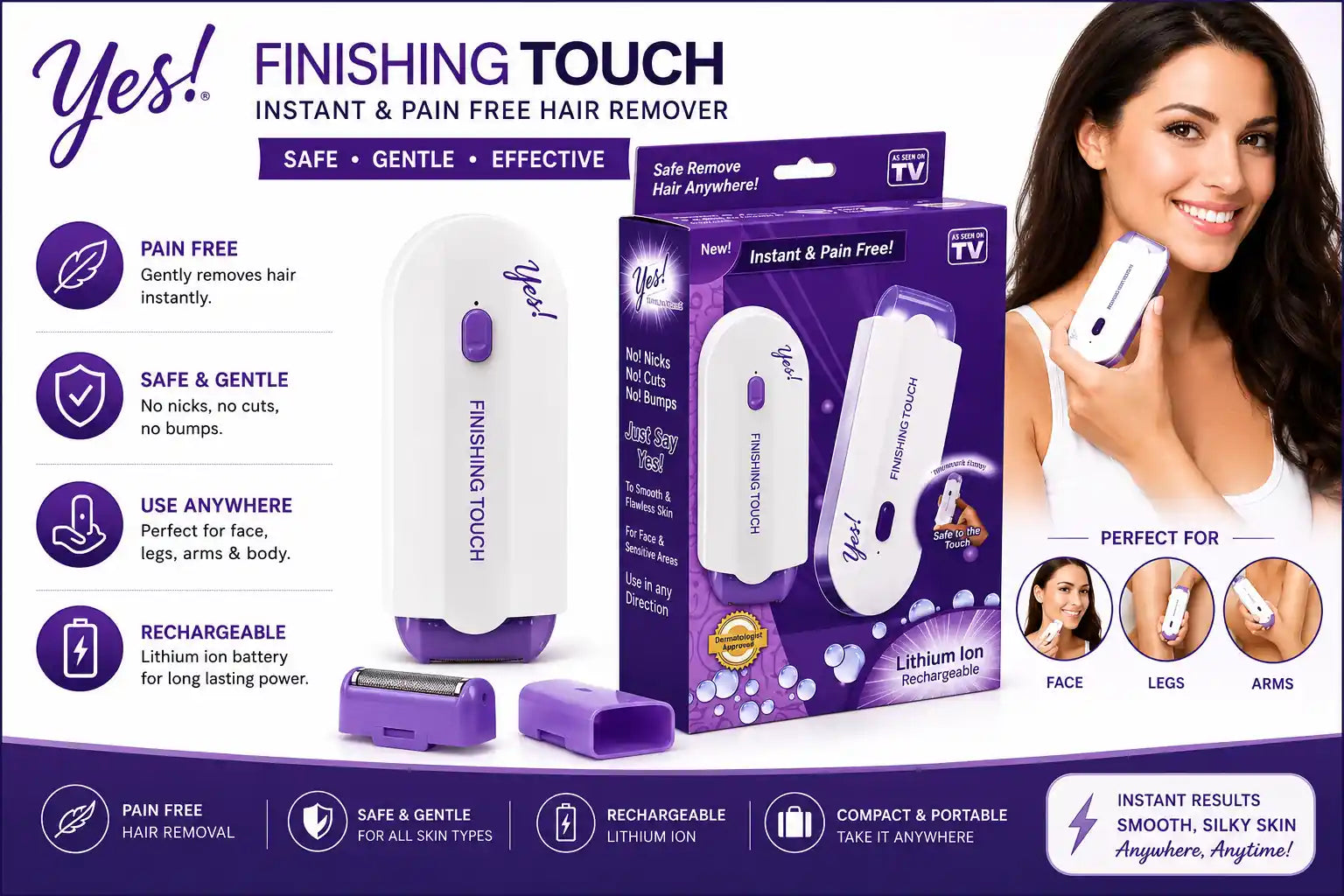 Rechargeable Yes! Touch-Activated Painless Hair Remover Trimmer