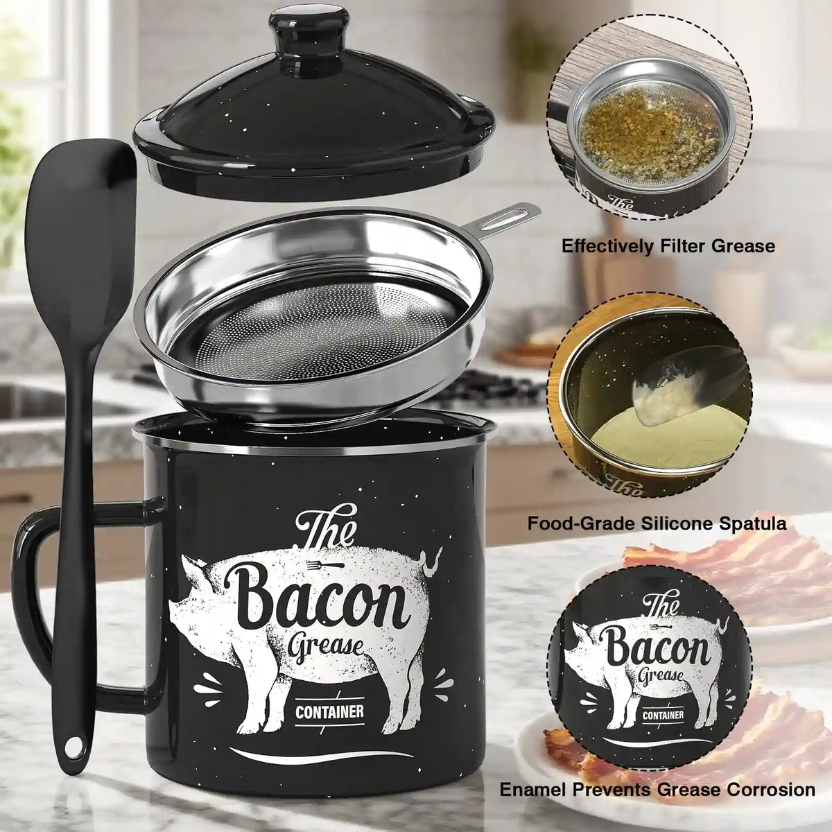 1.4L Stainless Steel Oil Filter Pot & Grease Storage Container
