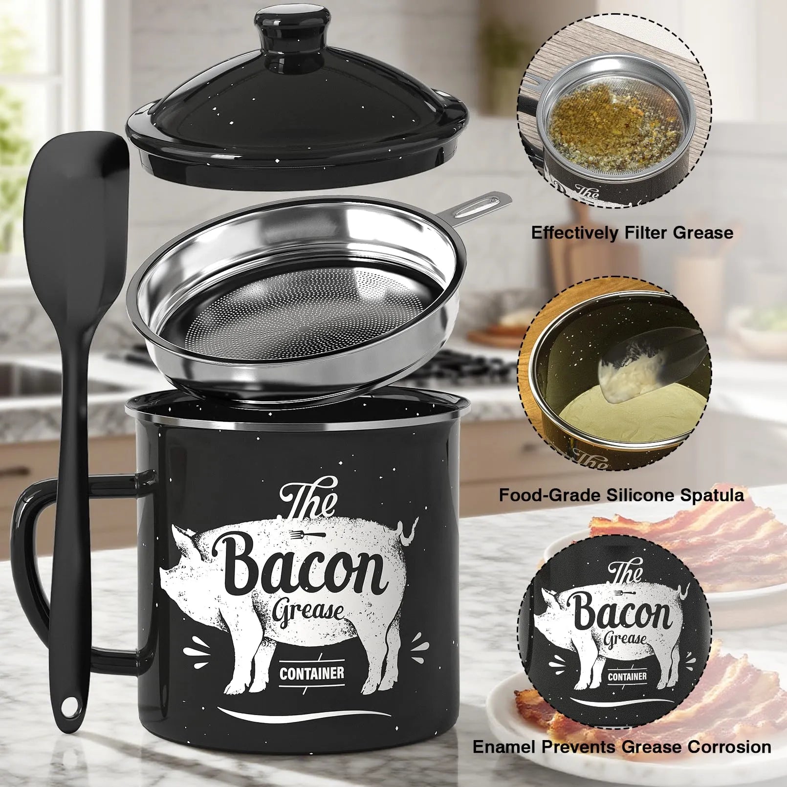1.4L Stainless Steel Oil Filter Pot & Grease Storage Container