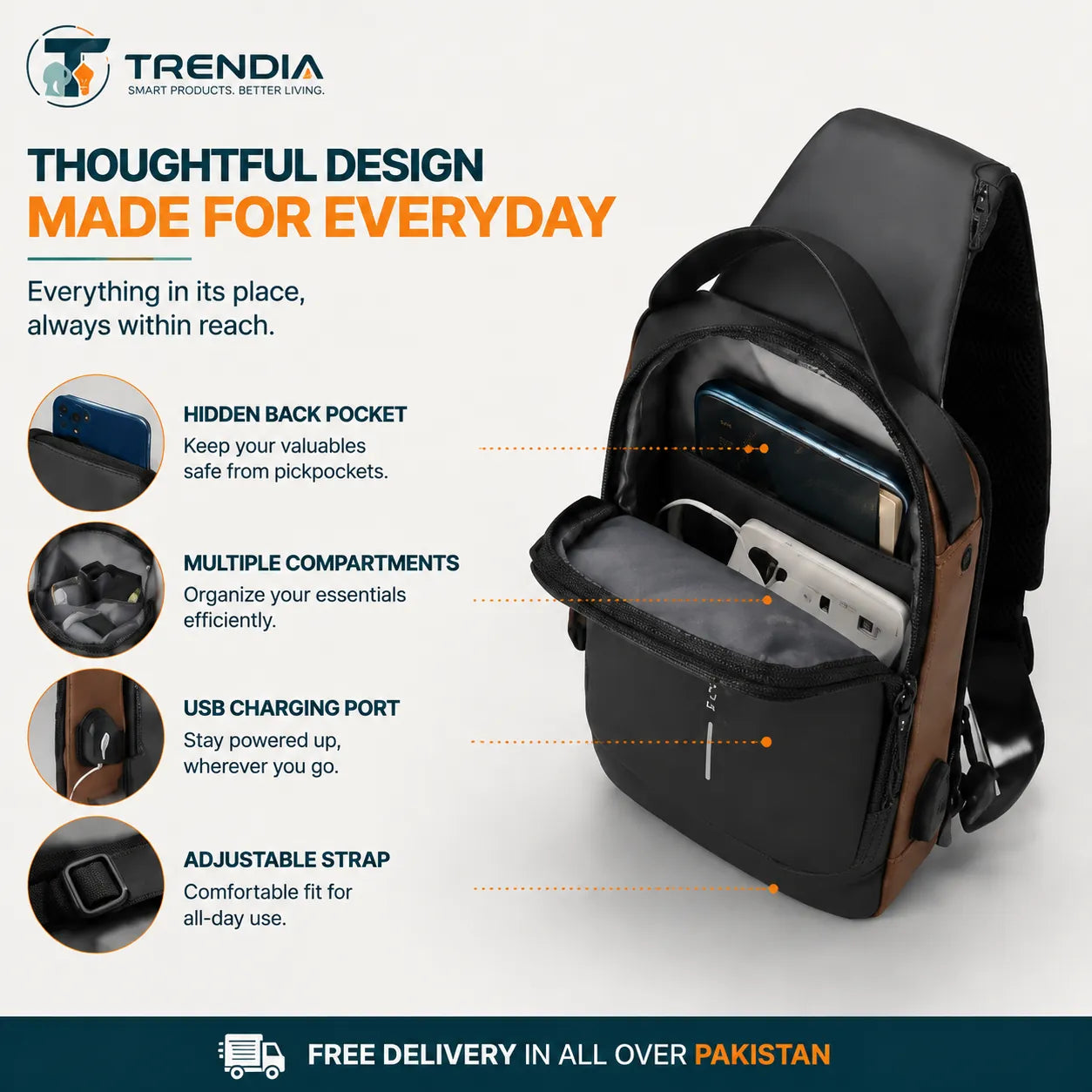 Anti-Theft Crossbody Sling Bag & Nice Double-Wall Vacuum