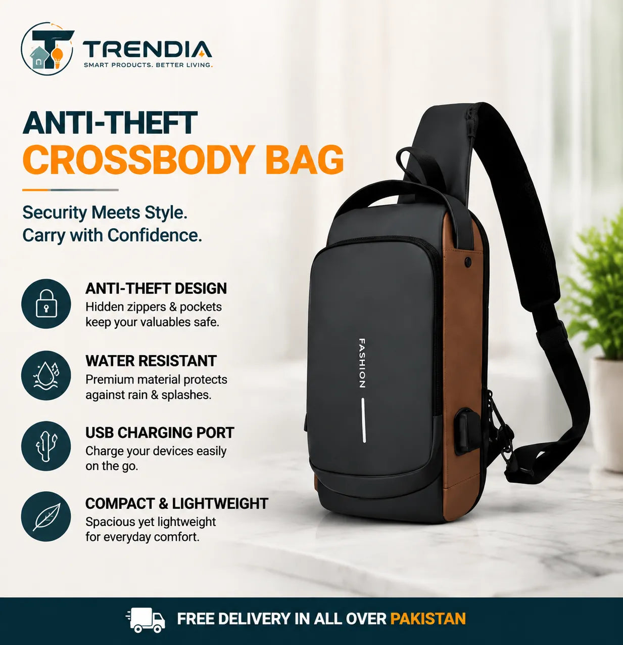Anti-Theft Crossbody Sling Bag & Nice Double-Wall Vacuum